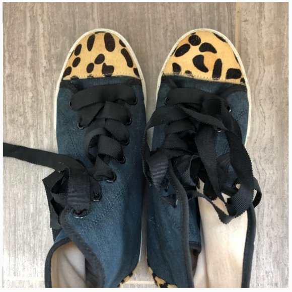 kate spade linus denim & calf hair high-top sneaker shoe size 6.5 nwot - Picture 6 of 10